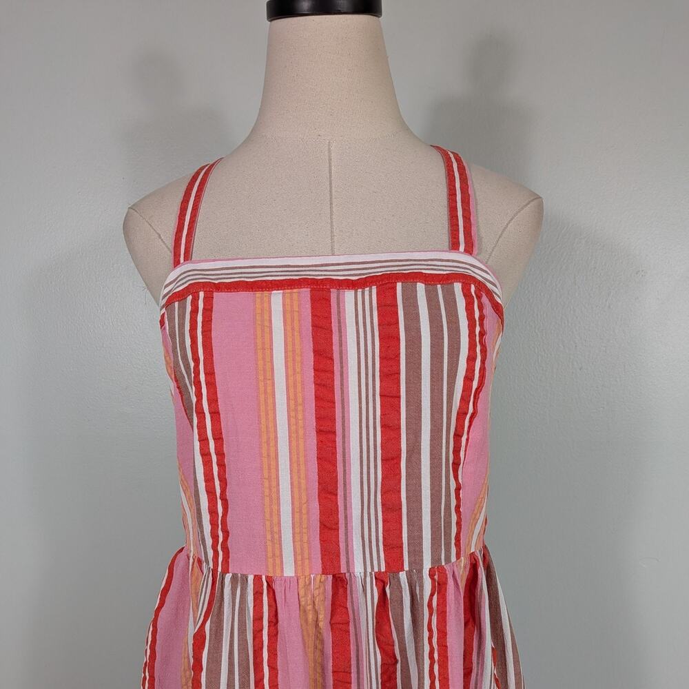 Loft Midi Dress 6 Red Orange Pink Stripe Halter Babydoll Sundress Beach Vacation - Picture 6 of 10